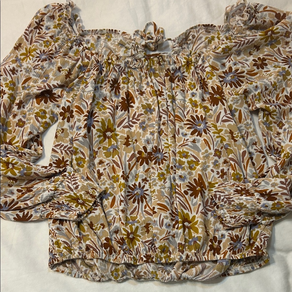 Daytrip Floral Off-Shoulder Blouse - Cream and Brown